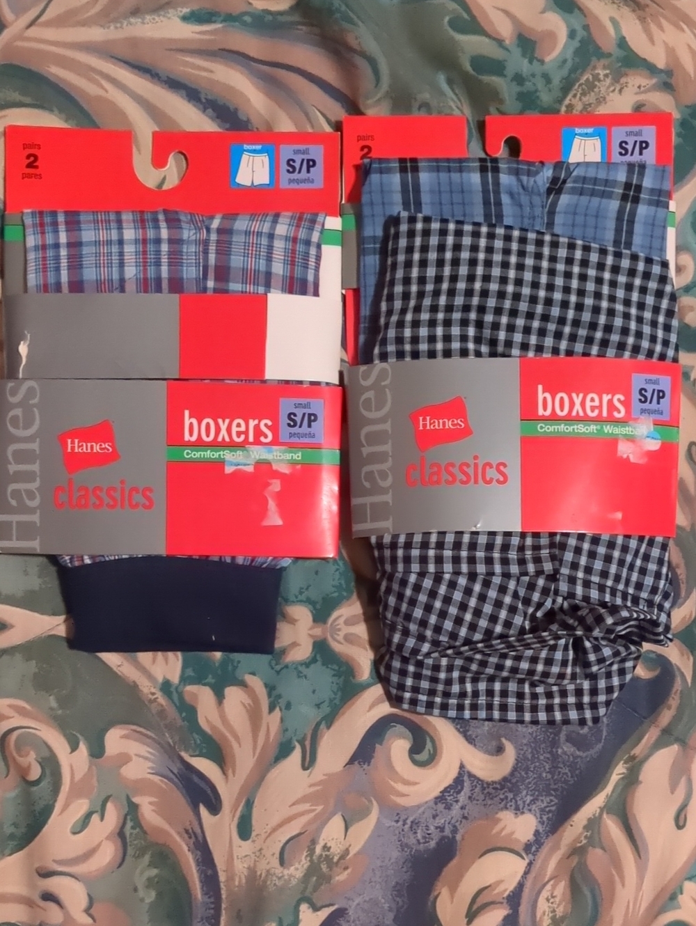 Hanes Classics Men's Blue Plaid & Navy Boxer Briefs - 4 Pack